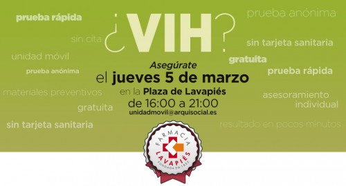 Prueba VIH y enfermedades de transmisión sexual gratis en Madrid en marzo 2015 cerca de Farmacia Lavapiés