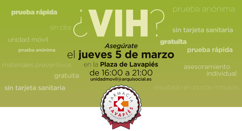 Prueba VIH y enfermedades de transmisión sexual gratis en Madrid en marzo 2015 cerca de Farmacia Lavapiés